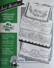 Aunt Marthas 3902 Floral His Hers Mr Mrs Pillowcases Embroidery Transfer Pattern