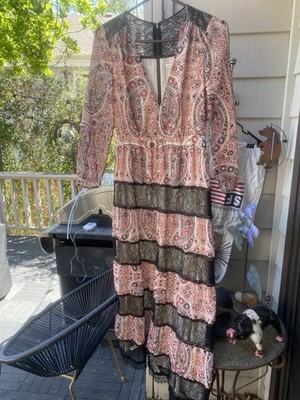 Alice + Olivia Karolina Maxi Dress V Neck Lace Bohemian Size 2 | eBay