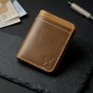 Handcrafted Full Grain Leather Vertical Wallet Slim Minimalist Card Holder Brown