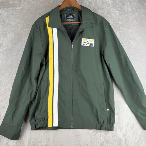 Outdoor Jacket Mens Medium Green Full Zip Racing Style Windbreaker CAB Patch video thumbnail