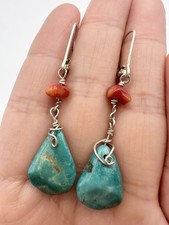 Southwestern Sterling Silver Turquoise Coral Lever Back Earrings