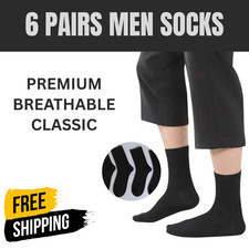 6 Pairs Men's Premium Cotton Dress Socks Solid Black Business Crew Mid Length