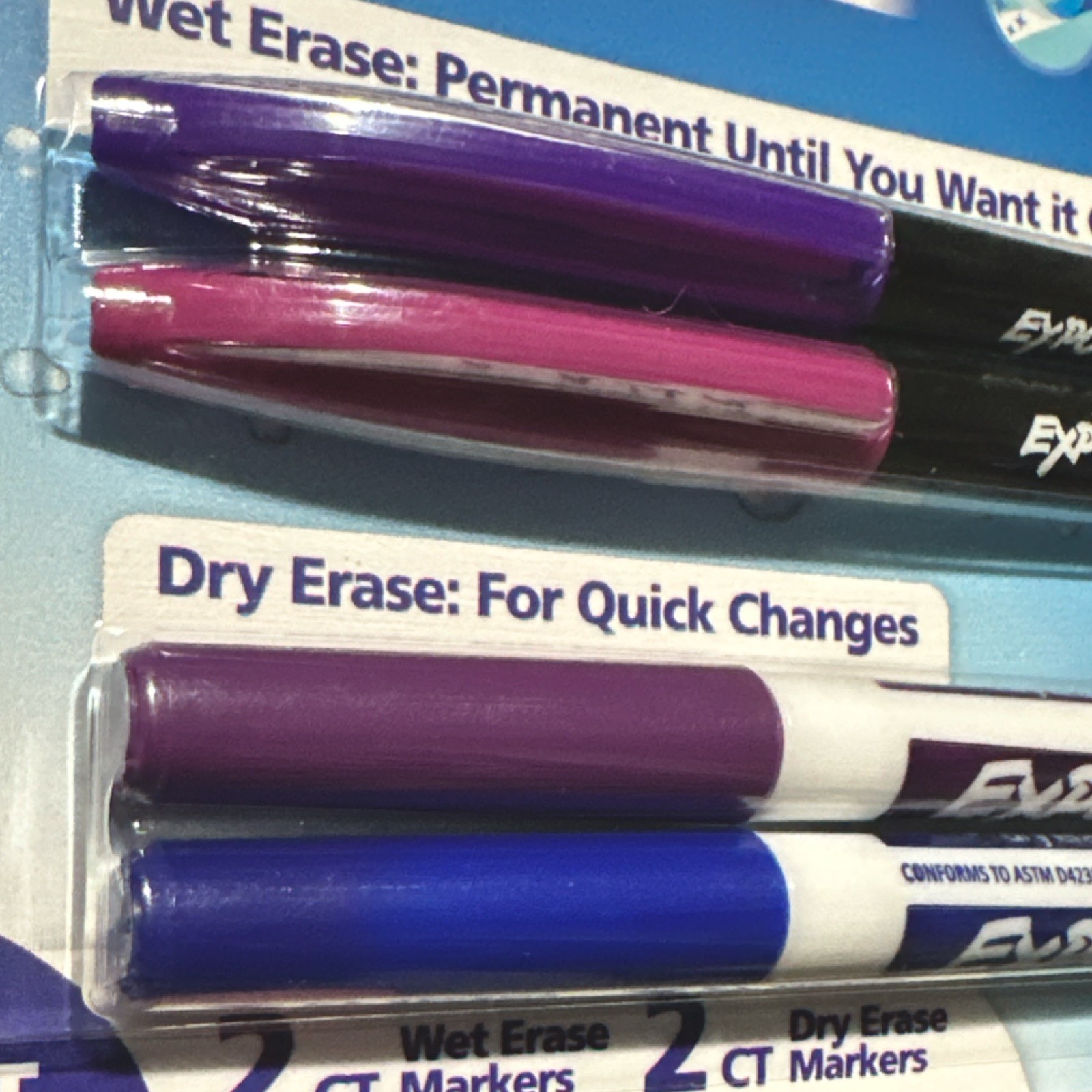 Expo Mixed Marker Set Wet Erase & Dry Erase Fine Tip Markers 4 Count purple/blue