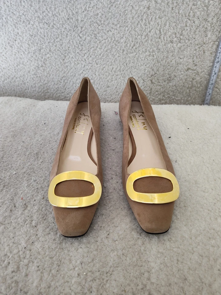 Zapatos de salón FS/NY cómodos para mujer 38 gamuza tostada sin cordones hebilla tacón bajo US7 Foto 2 de 4