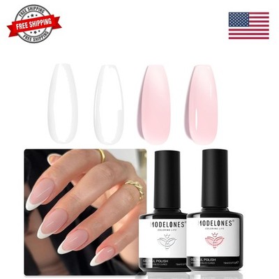 French Manicure Tip Gel Polish Set, 2Pcs 15ML White Jelly Pink Gel Nail Polis...