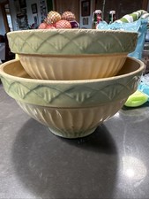 RARE 1920s DIAMOND CREAM GREEN 8 9-1/4" Set Of BOWLS YELLOW WARE 2 Bowls