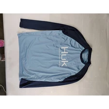 HUK Performance Fishing Long Sleeve Shirt Mens Size M Blue
