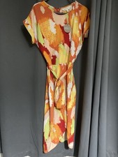 Size 8 Apricot Paintbrush Wrap Skirt Belted Dress