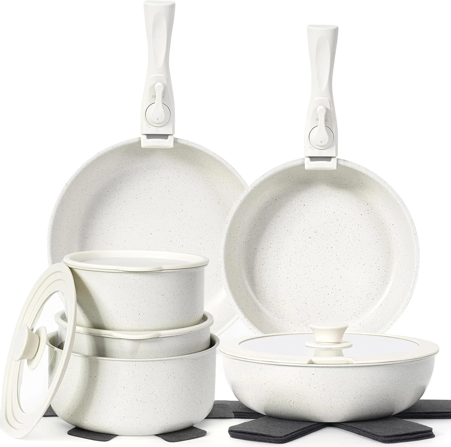 17-Piece Non-Stick Cookware Set with Detachable Handles, Oven Safe & Stackable