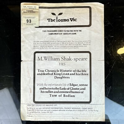Vintage KING LEAR THEATERPROGRAMM & STUB Michael Graham Cox James Bolam
