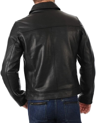 Cafe Racer Men's Leather Jacket Moto Brown Genuine Sheep skin Leather - Picture 7 of 8