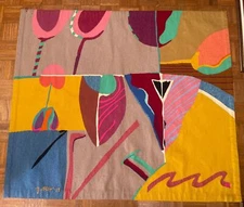 COLORFUL TAPESTRY 1970'S ABSTRACT SIGNED LIMITED MODERNISM CUBISM 63 INCHES