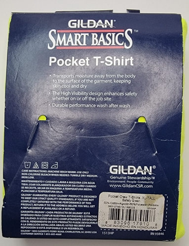 Gildan Smart Basics Tall XL Dry-Blend Workwear Pocket T-Shirt Neon High Vis - Picture 5 of 5