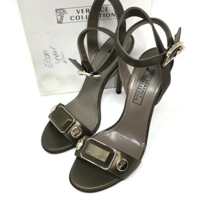 VERSACE COLLECTION Riemchen-Heels offene Zehen - oliv - UK5 / EU 38 - 490£