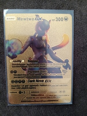Pokemon Card Mewtwo GX Full Art 300HP Gold Foil Fan Art Mint
