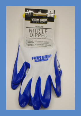 Pair Firm Grip Pro Paint Reusable Nitrile Dipped Gloves NEW Med Large 