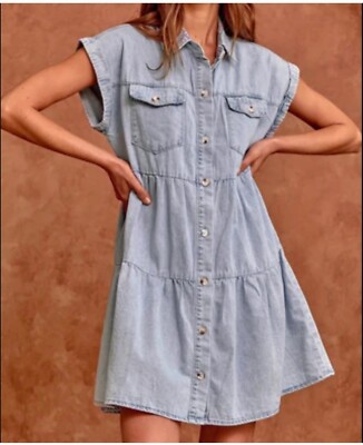 savanna jane denim dress Savanna Jane Womens Chambray Denim Multicolor Embroidered Shift Dress Size L