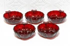 Five Vintage Anchor Hocking Royal Ruby Red Candy Trinket Dishes Leaf Shaped
