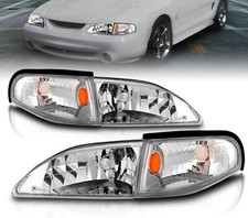 94-98 Ford Mustang Gt Svt Chrome Replacement Headlights Corner Signal Combo 94-98 Ford Mustang Gt Svt Chrome Replacement Headlights Corner Signal Combo