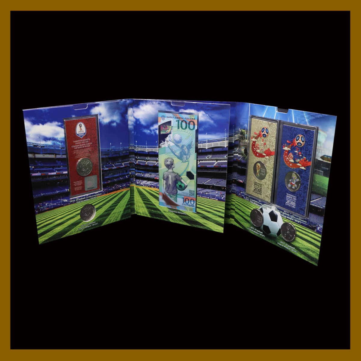 Russia 100 Rubles + 6 Full Coin Set, 2018 FIFA World Cup Soccer