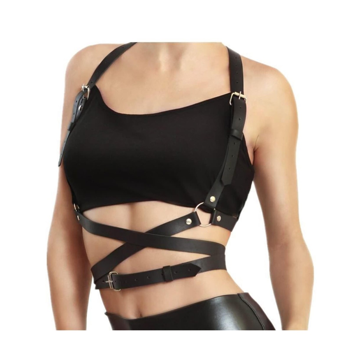 ?HARNESS BELT: BLACK PU LEATHER and STRAPPY !!! ? Punk Style Black Leather Harness Belt - Adjustable Straps  main image 3