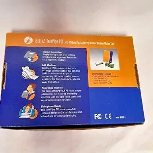 VINTAGE Blitzz TelePipe V.92 56K Modem: Agere (Lucent) PCI Data/Fax on Hold NOS - Image 3 of 4