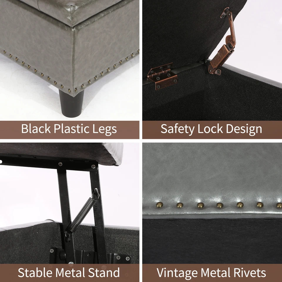 Mesa de centro tapizada de banco cuadrada de 34"" otomana de almacenamiento grande con tapa elevadora Foto 4 de 4