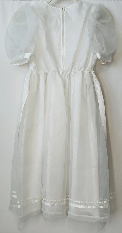 Bonnie Jean Fancy Waist White Church Wedding Flower Girl Dress, Youth Size 14 - Image 4 of 4