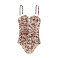 Women  s Textured Pique Tie-front High Coverage One piece Swimsuit Multi Naturals