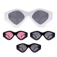 Womens Beveled Concave Octagonal Thick Plastic Mod Sunglasses