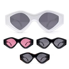 Womens Beveled Concave Octagonal Thick Plastic Mod Sunglasses