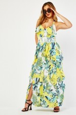 Brand New ASHLEY Yellow Floral Ruffle Summer Holiday Maxi Dress PLUS Size 18-20