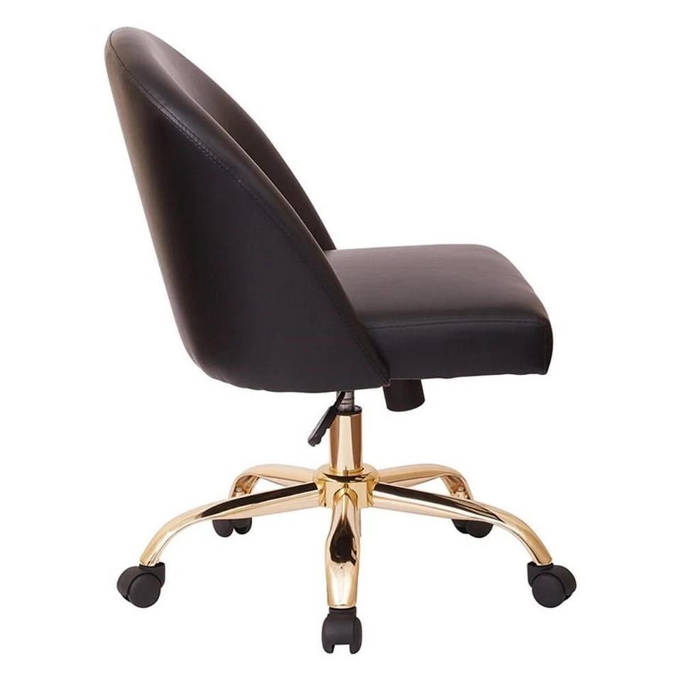 Layton Mid Back Office Chair in Black PU with Gold Finish Base - Image 4 of 4