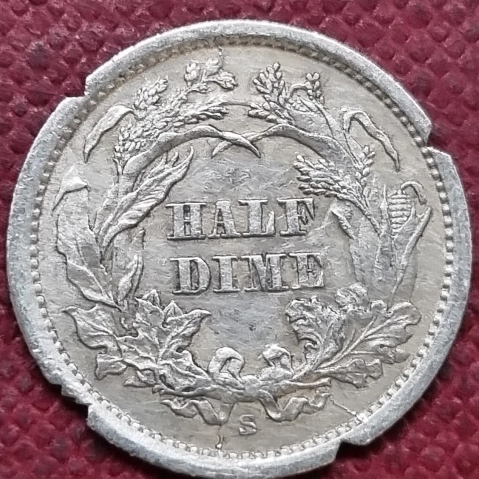 Media moneda de diez centavos S Seated Liberty 1865 5c mejor grado XF detalles #89496 Foto 2 de 2