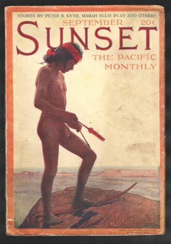 Sunset 9/1915-The Pacific Monthly-Indian cover- W.H. Bull-Peter B. Kyne-over ... - Picture 1 of 2