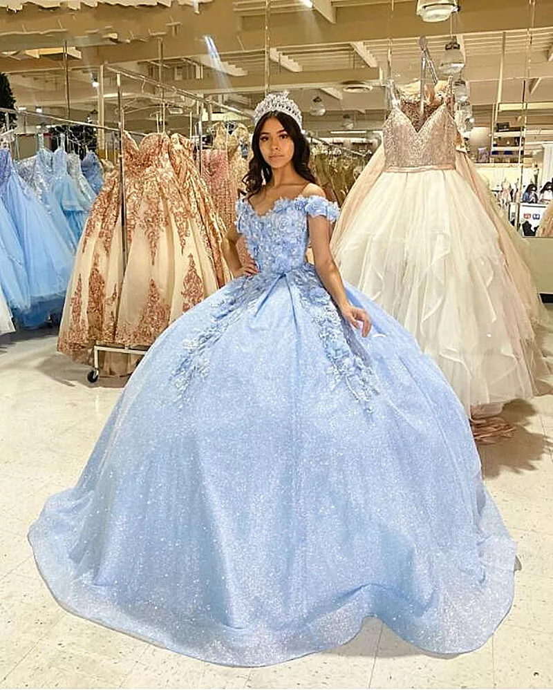 Light blue on sale quinceanera dresses