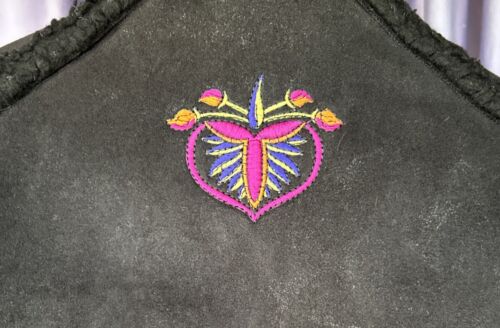 Vintage Obermeyer warme Damenjacke mit Blumenstickerei Kunstleder schwarz Größe S - Bild 4 von 10