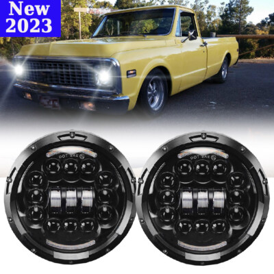 2PCS 7Inch Round Led Headlight Hi-Lo Beam For Chevy C10 C20 Pickup G10 G20 Nova