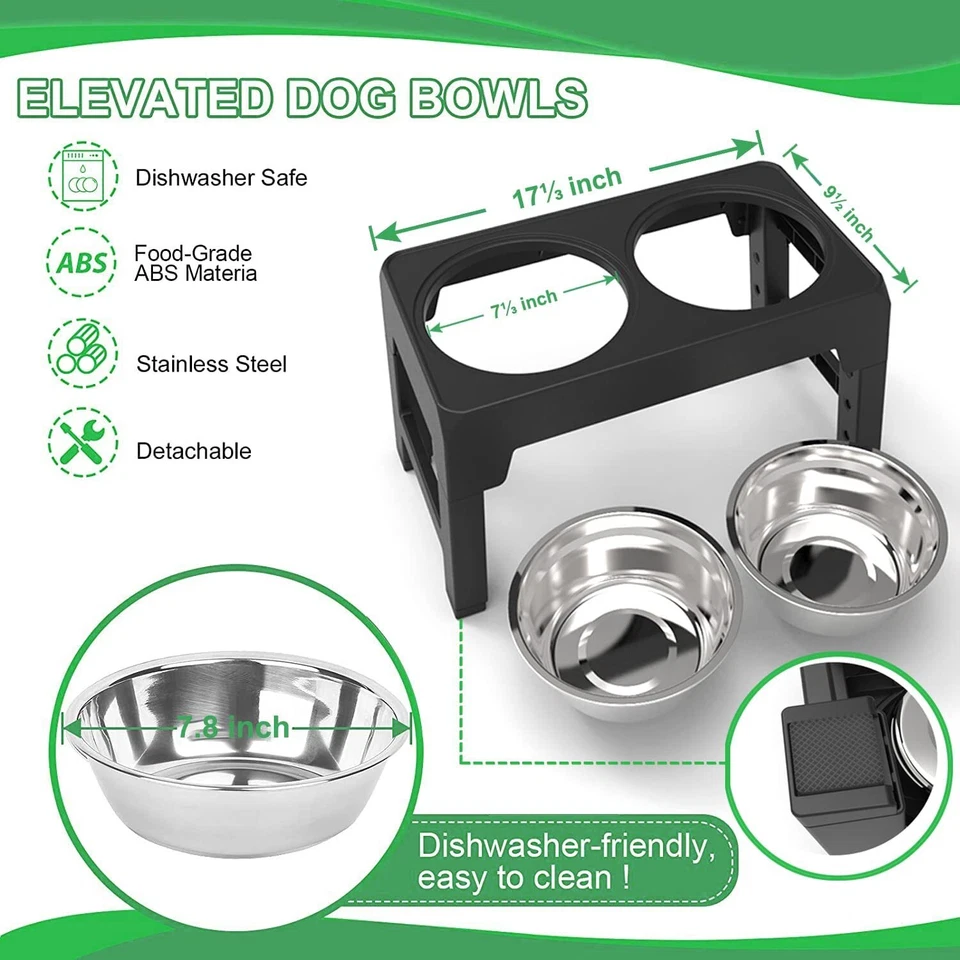 Alimentador elevado para perros y mascotas de acero inoxidable elevado para alimentos soporte de agua y 2 cuencos Foto 4 de 4