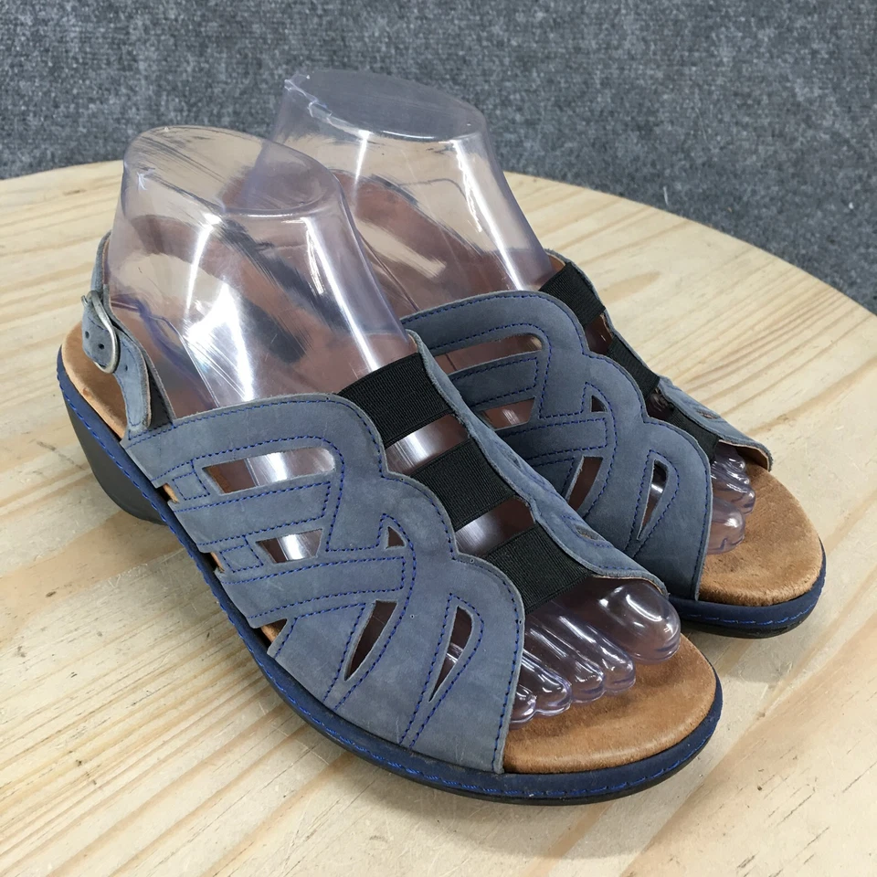Spring Step Sandals Womens 38 Casual Open Toe Slingback Wedge Blue Leather - Image 3 of 4