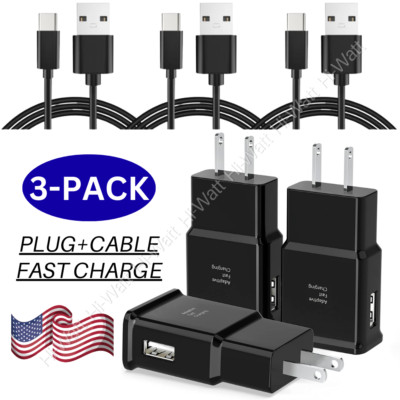 3PACK USB Type C Cable Adaptive Fast Wall Charger For Samsung Galaxy S22 S21 S20