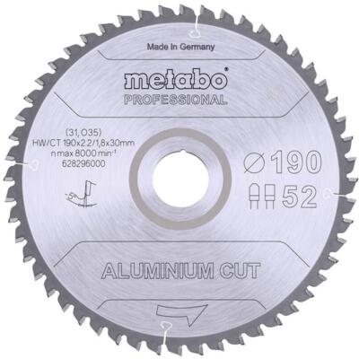 Metabo Kreissägeblatt Aluminium Cut 190x30 mm 52 FZ / TZ 5°neg Handkreissägen