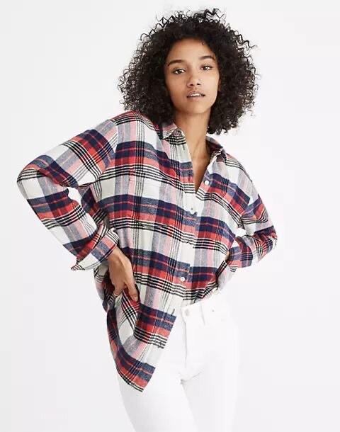 Madewell oversized ex-boyfriend shirt in baker plaid cotton flannel small