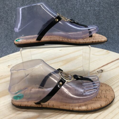 Michael Kors Sandals Womens 8 M Thong Black PVC Toe-Post Flats Comfort Casual - Picture 1 of 14