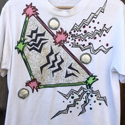 VTG 90s Medium Single Stitch T-shirt Glitter Puff Paint Design 