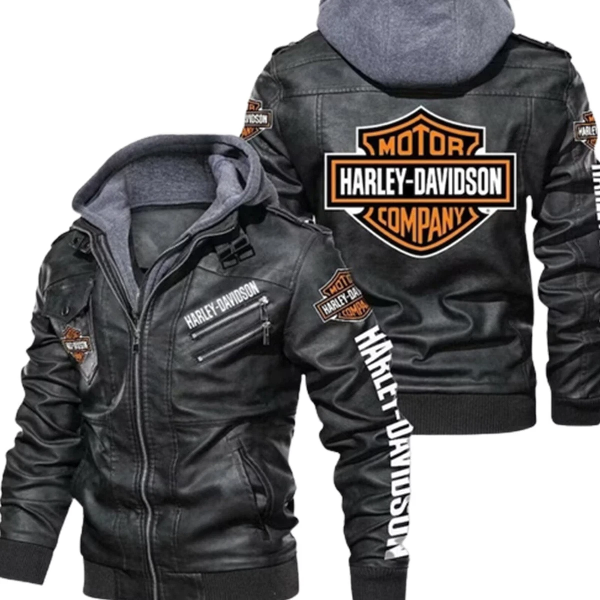 Harley Davidson Hooded Genuine Leather Jacket| Men Motorcycle Black Leather  Jack