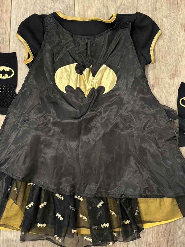 Girls BATMAN BATGIRL DC COMICS GOLD GLITTER BATS BLACK TULLE DRESS Medium 7/8 - Image 3 of 4