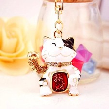 Feng Shui maneki neko Lucky Cat key chain ring for wealth luck