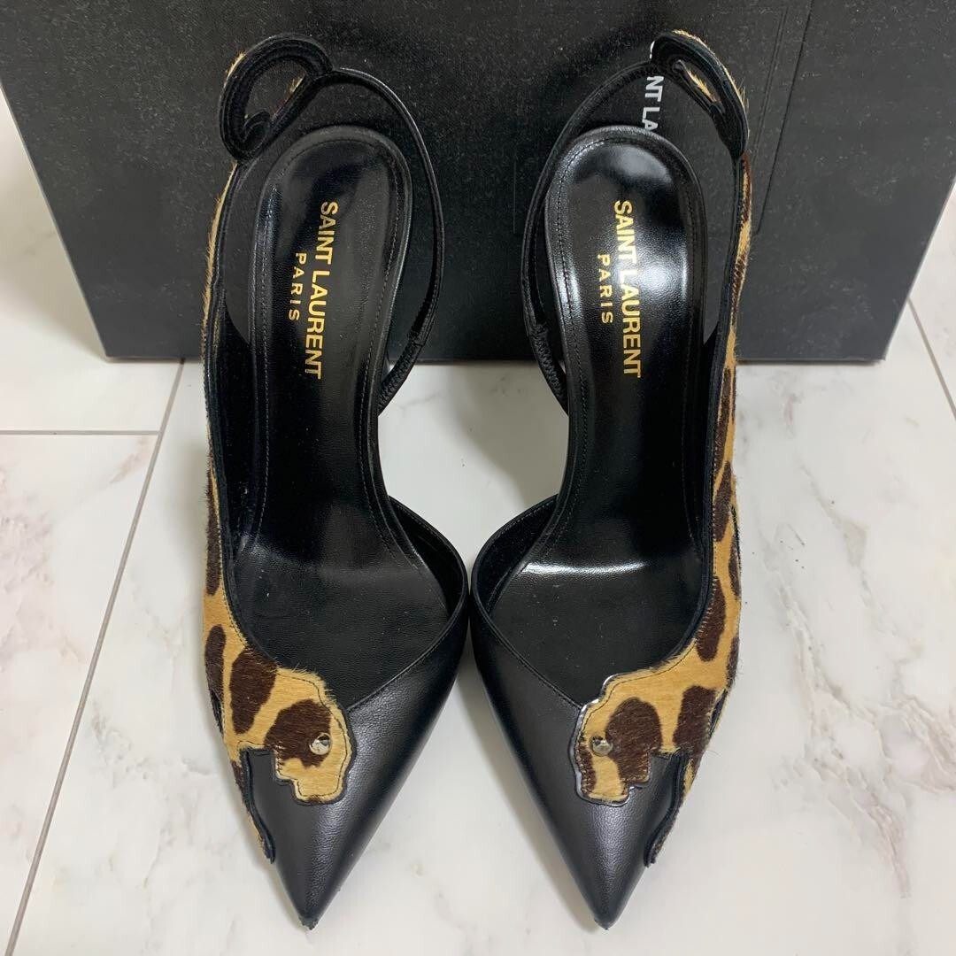 Saint Laurent YSL decolte tacco leopardato sandalo mules scarpe donna US 5 5 ottime+