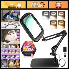 Extra Large 10X 30X Magnifying Glass with Light  Stand, 7" Dimmable Desk Lamp